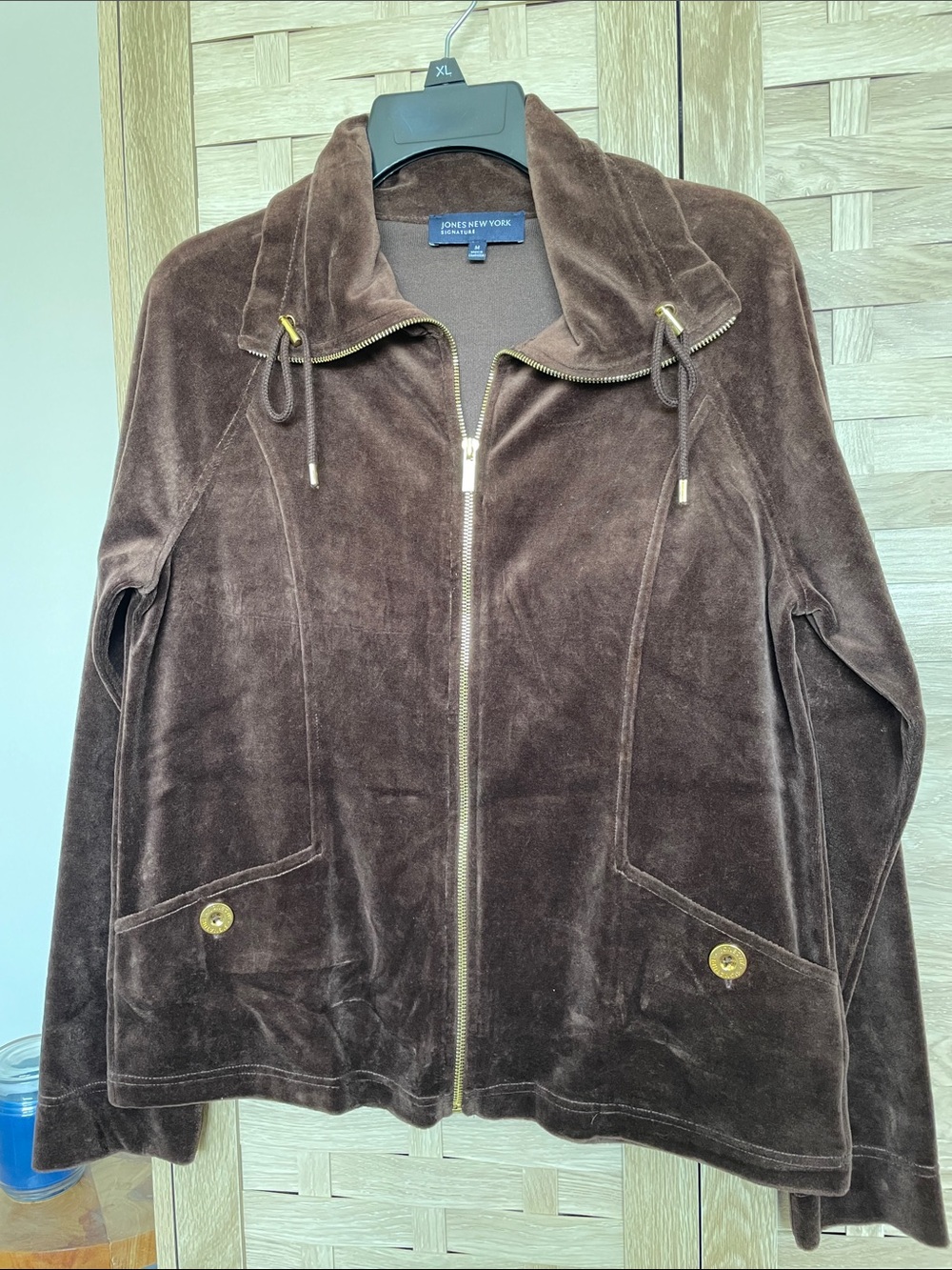 Jones New York Chocolate Brown Velour Zip-Up Shirt Jacket